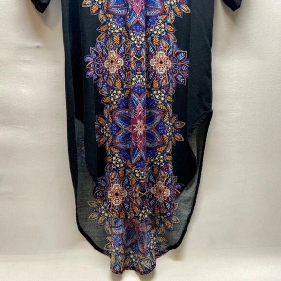 Cable & Gauge Long Tunic Women's Small Black Floral Print 3/4 Roll Tab Sleeves - Picture 3 of 11
